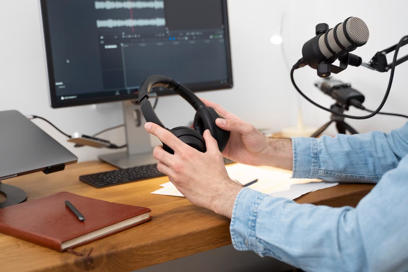 imgi 84 hombre sosteniendo auriculares preparandose podcast 23 2149434268